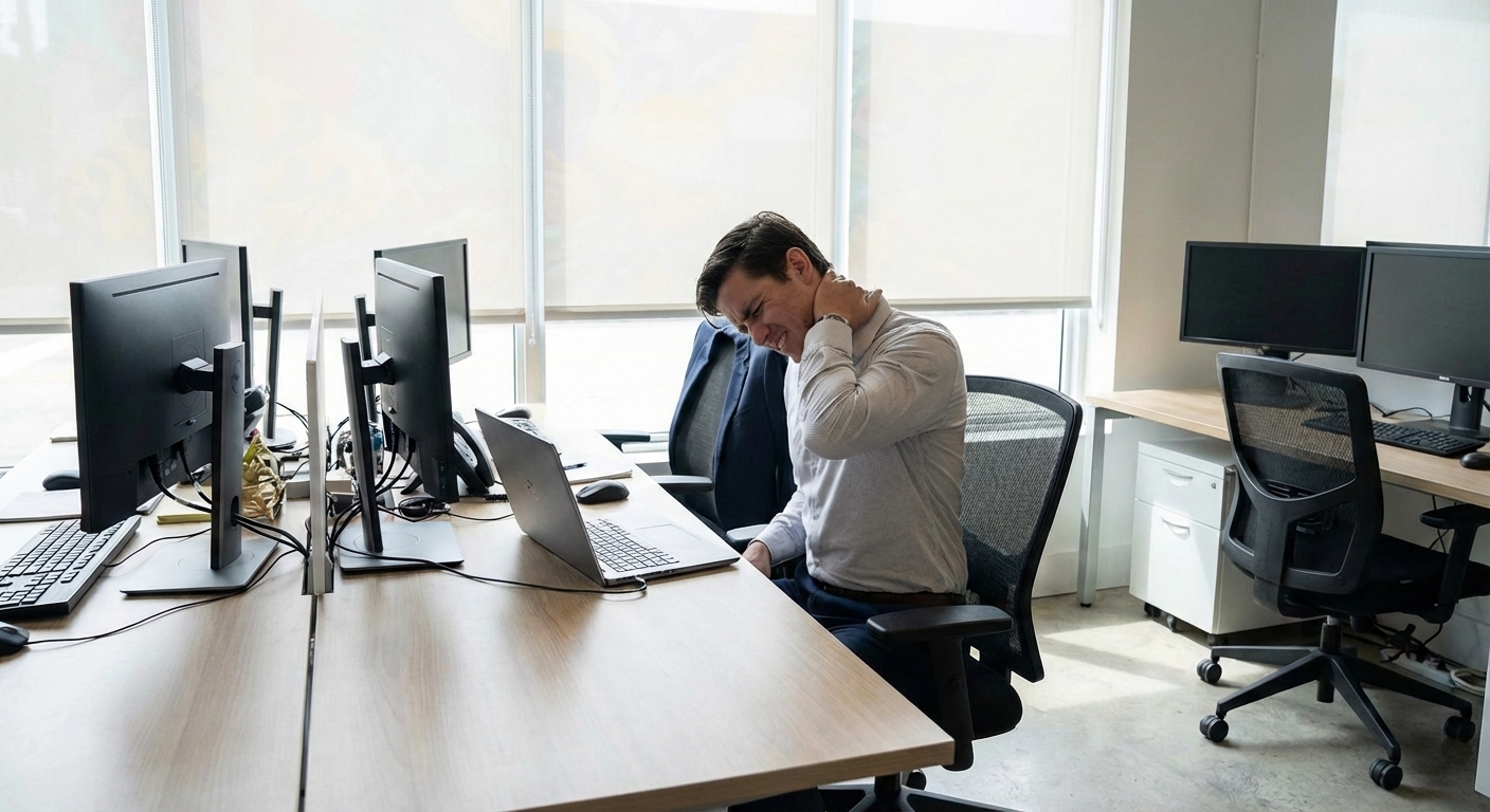 Desk worker in Wynwood using the McKenzie Method for neck pain relief