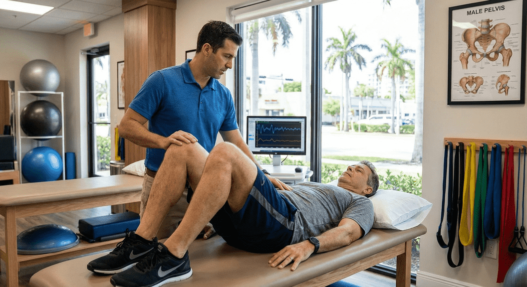 Pelvic health therapy session for men in North Miami focusing on core control and pelvic floor rehabilitation